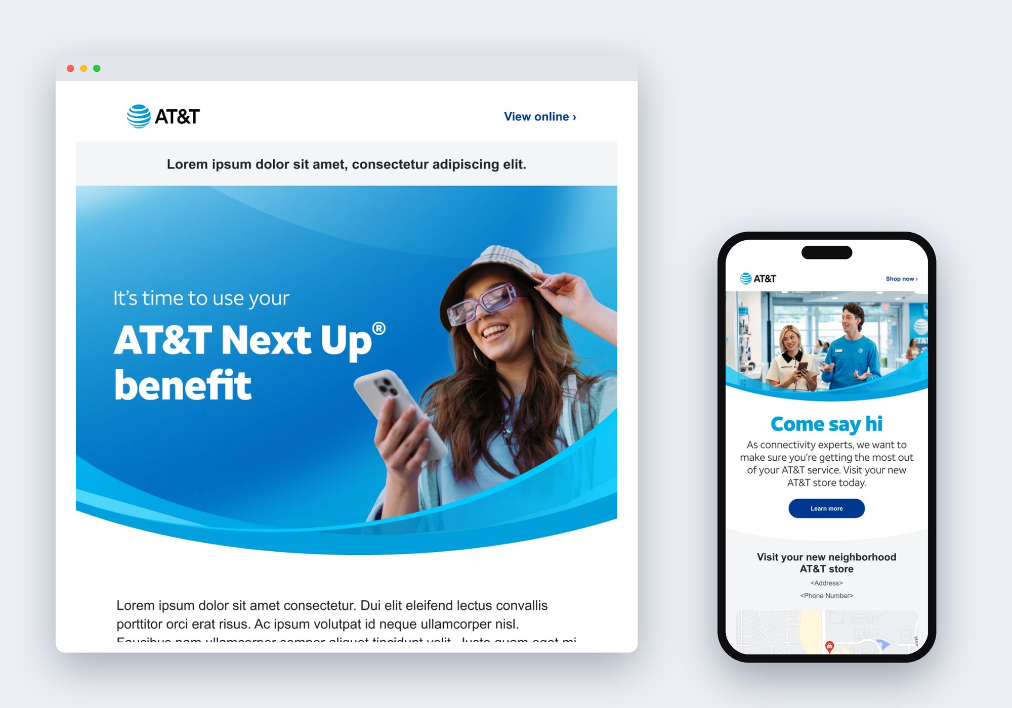 AT&T consumer emails on desktop and mobile