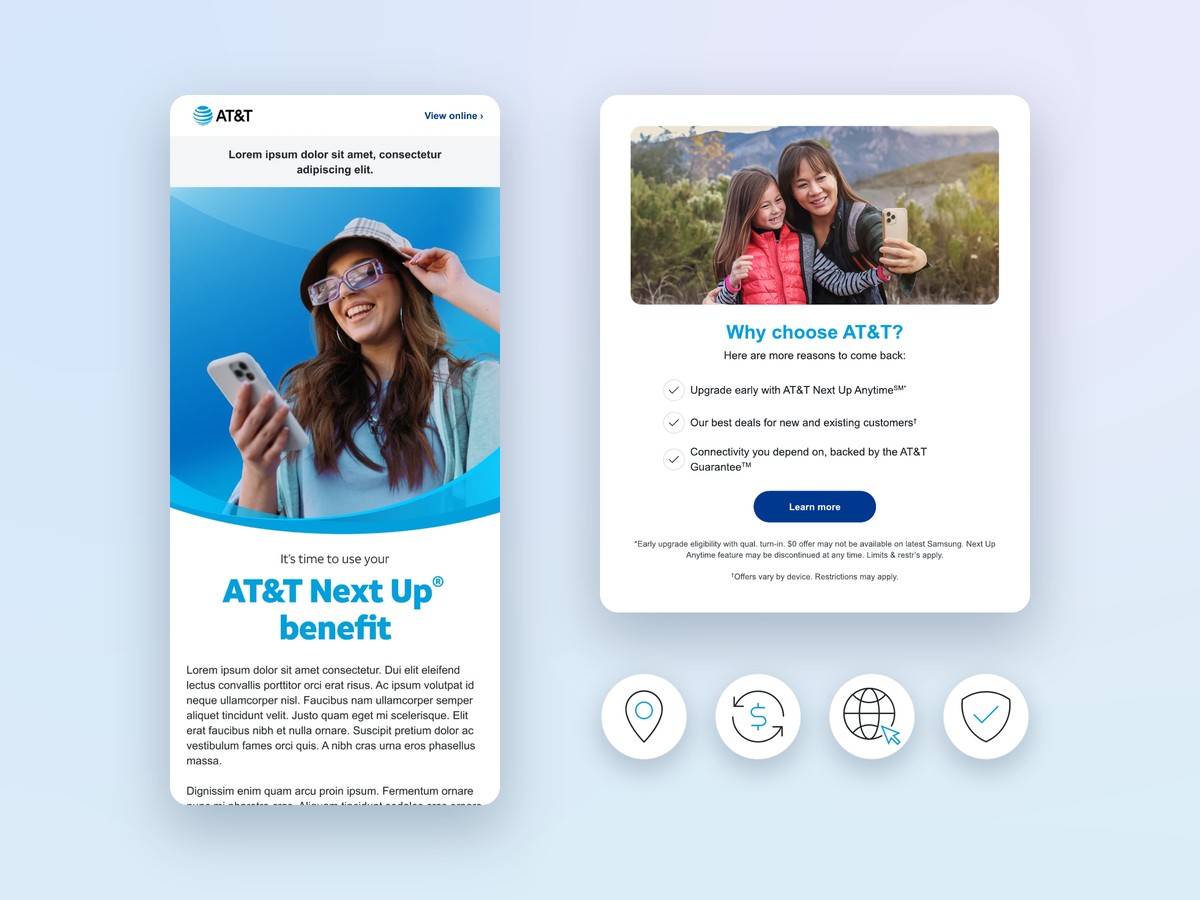 AT&T consumer and business emails on laptop and phone