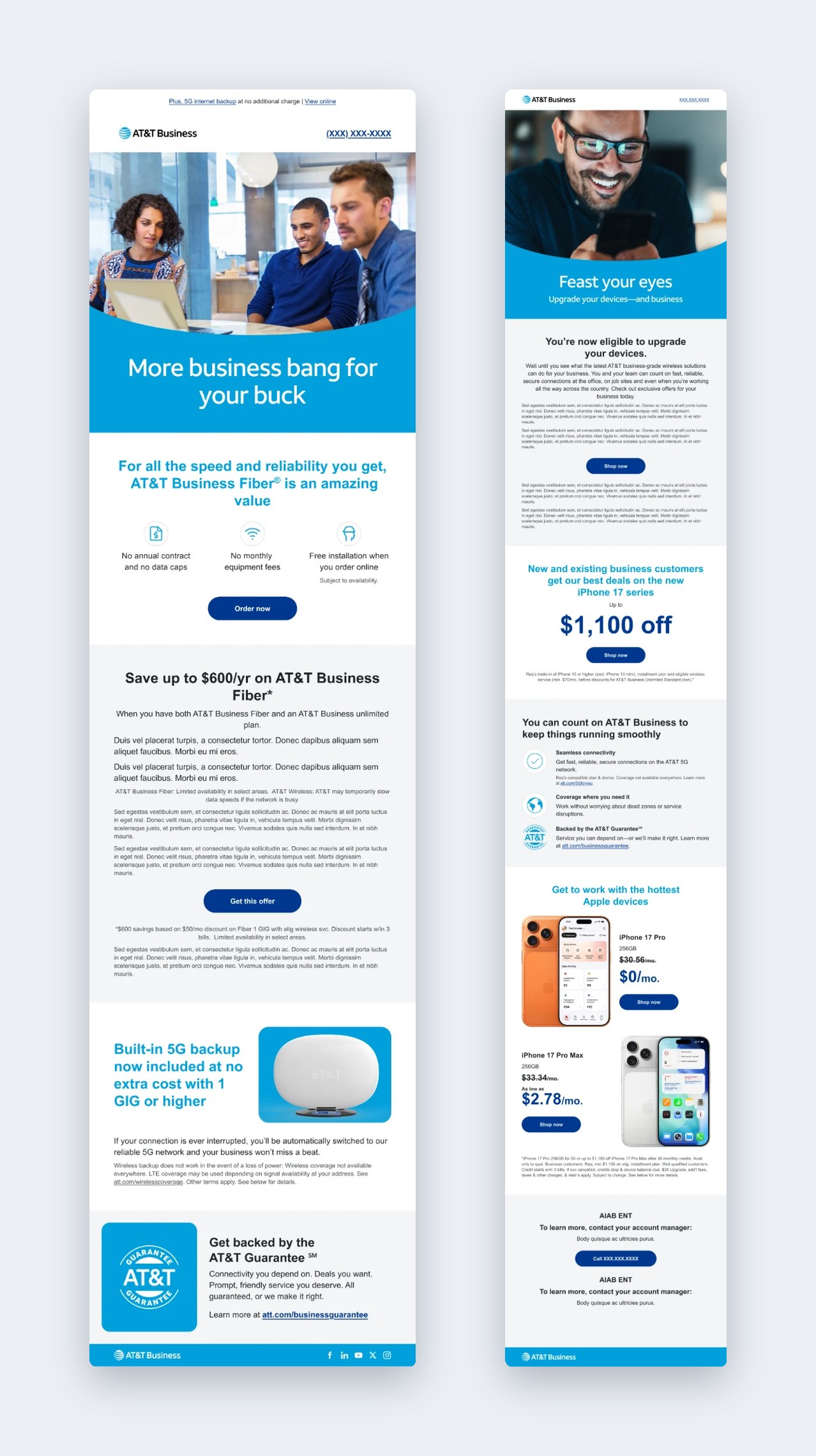 B2B themes: AT&T Business Fiber and device upgrade emails