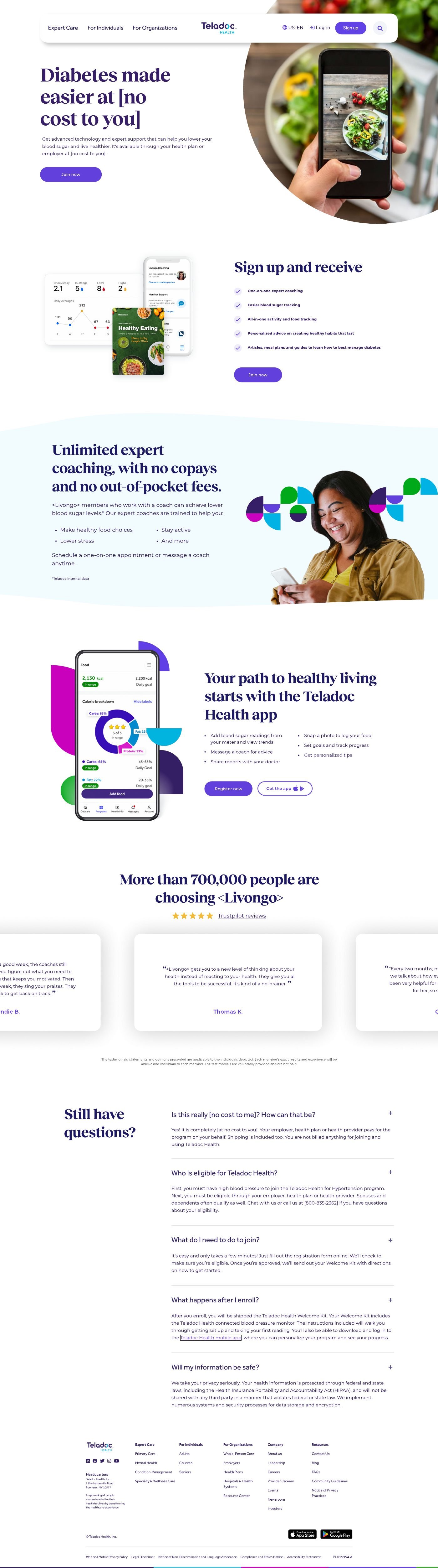 Diabetes Flex landing page, full length